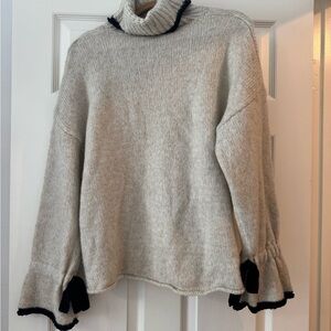 Zara Cream Turtleneck Sweater with Black Bow Sleeve
